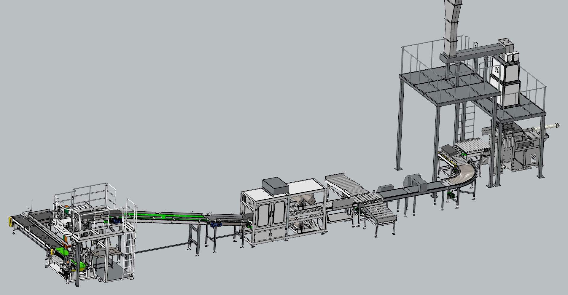 Synthetic rubber packaging and palletising line configuration